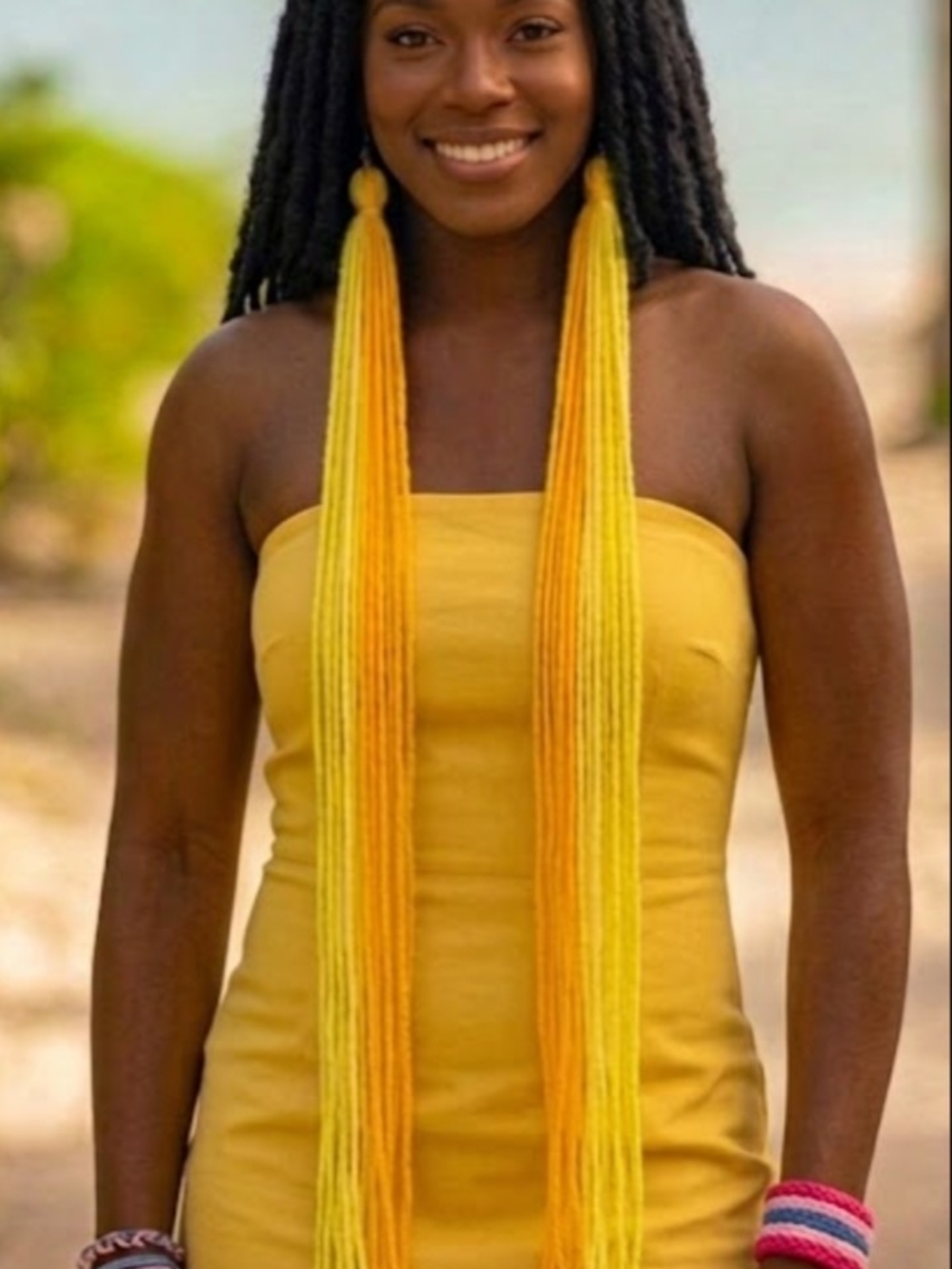 Long Yellow Ombre Tassel Yarn Earrings - Women Accessories